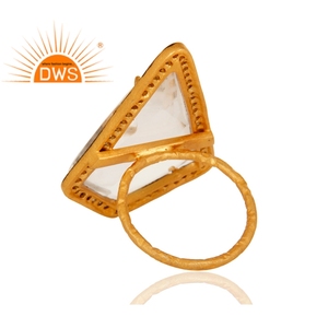 14K Or Jaune Plaqué 925 Bague en Argent Sterling Bijoux Cristal Quartz Bague Solitaire Avec CZ Anneau de Pierres Précieuses Bijoux Grossiste - Product Image 3