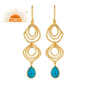 Natural Turquoise Drop <b>Earrings</b> Jewelry Supplier 14k Gold Plated Sterling Silver Asymmetrical <b>Dangle</b> <b>Earrings</b> Wholesaler - Product Image 1