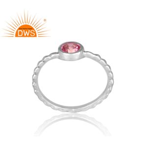 ธรรมชาติรอบตัดสีชมพูพลอยบุษราคัม925แหวนเงินสเตอร์ลิงสตรีผู้ผลิตเครื่องประดับผู้ค้าส่ง - Product Image 2