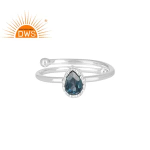 Кольцо с натуральным лондонским голубым топазом, ювелирные изделия из тонкого стерлингового серебра, штабелируемое массивное кольцо, оптовая продажа