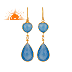 Boucles d'oreilles pendantes pour femme, bijoux fantaisie en argent Sterling 925, pierres précieuses de calcédoine bleue naturelle, fabrication de bijoux - Product Image 1