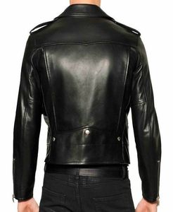 Chaqueta de motorista con cremallera para hombre, de cuero de vaca negro de alta calidad, disponible en todos los colores de cuero, hecha en Pakistán - Product Image 2