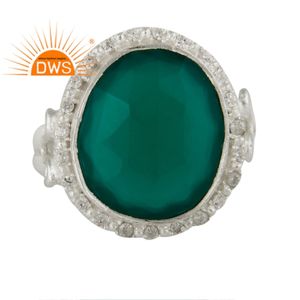 <b>Green</b> Onyx Cubic Zirconia Gemstone Ring <b>Jewelry</b> Wholesaler 925 Fine Sterling Silver Unisex Ring - Product Image 1
