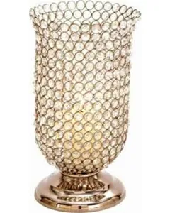 Hand Weaved Gold Hurricane Crystal Candlestick Metal Candle Holder Wedding Decoration Decorative Christmas Table Centerpieces