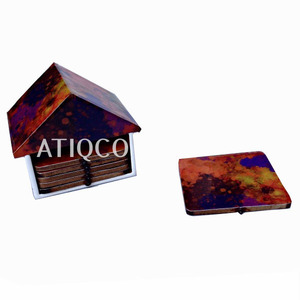 Ensemble de sous-verres en bois avec imprimés peints en forme de cœur bleu élégant Tapis et tampons élégants pour la cuisine - Product Image 5