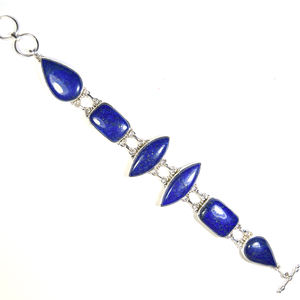 Royal Blue Lapis Lazuli สร้อยข้อมือสีเงินสร้อยข้อมืออัญมณี Lapis Lazuli เครื่องประดับ - Product Image 2