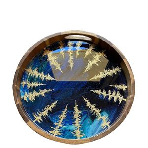 Nouveauté plateau de service en bois rond fini en résine pour décoration de table de fête de mariage utilisation pour la restauration - Product Image 1