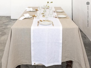 Chemin de table en lin blanc, couleur unie, style rustique, décoration de table de mariage, tissu tissé lavable, 100% lin - Product Image 2