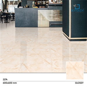 Carrelage en porcelaine marbrée antidérapante de 600x600 mm, excellent rapport qualité-prix, finition glacée, couleur ivoire, confortable pour le salon, carrelage rustique, fabricant indien leader - Product Image 2