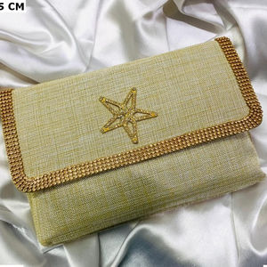 Luxe ethnique Jute sac de soirée fête de mariage pierre motif tissu pochette sacs à main mariée pochette sacs à main - Product Image 1