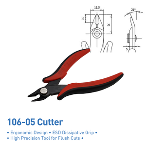 Ergonomic Design Wire Cutter 106-05 HAKKO Shears Cutting Tool Hand Tool Flush Cut Safety Clip Angled Small Blade Short <b>Long</b> <b>Nose</b> - Product Image 2