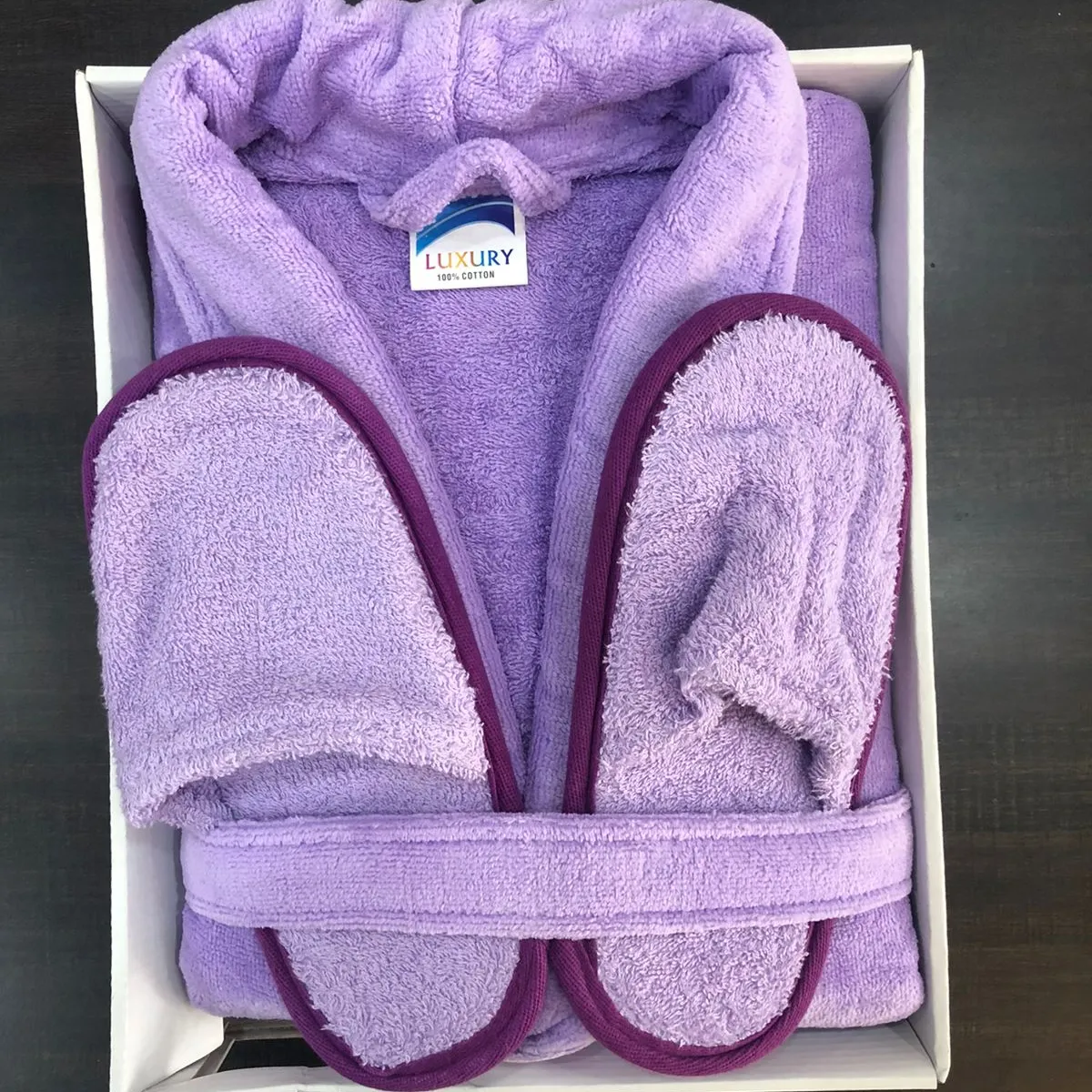 Luxury Purple Half Shawl Velour Towel 100% Cotton Bathrobe Set