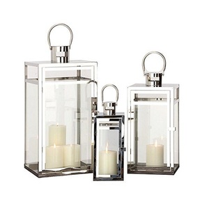 Ensemble de lanternes suspendues en acier inoxydable et verre de trois tailles différentes lanterne pour accessoires de décoration intérieure - Product Image 1