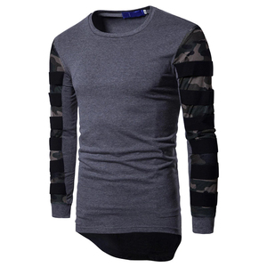 Nouvelle mode de vêtements décontractés de haute qualité à manches longues imprimé camouflage 100% coton T-shirt en coton uni pour hommes - Product Image 5