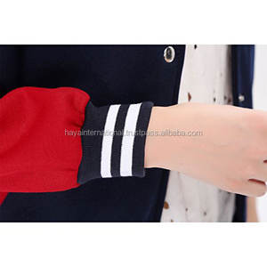 Las chaquetas universitarias más vendidas para mujer, venta al por mayor, tela bicolor a rayas, cuello levantado, temporada de invierno, bordado, - Product Image 4