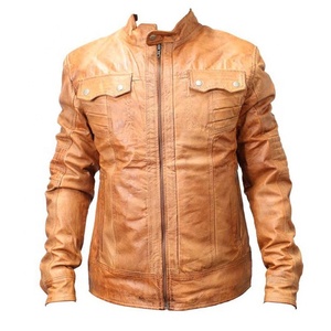 Chaqueta de Cuero Auténtico para Hombre, Nueva, Suave, Impermeable, Resistente al Viento, Ecológica, Estilo Vintage, Lavado Antiguo, Marrón y Negro, con Cierre, Casual Elegante, Estilo Motero - Product Image 1