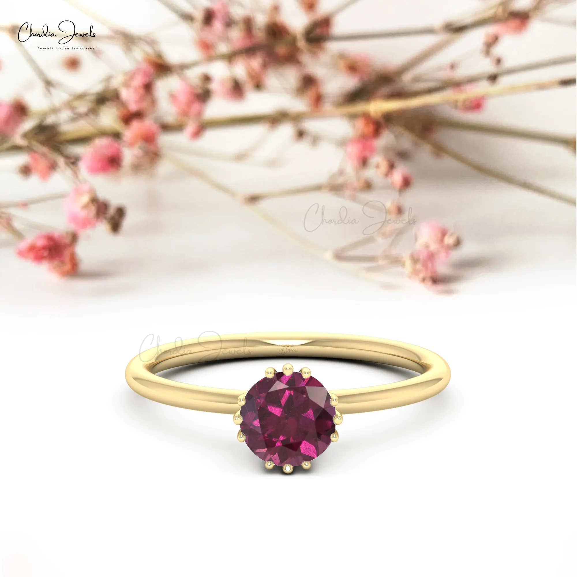 Natural Rhodolite Garnet Solitaire Ring In 14k Solid Gold Handmade Engagement Ring Fine Jewelry Wholesale price