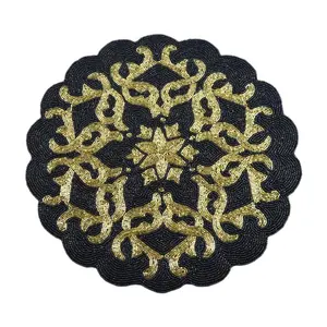 Custom Made Beaded Placemat Black And Gold Beads Home Decor Coaster Mat