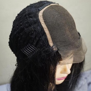 4x4 Lace <b>Frontal</b> <b>Wig</b> with Black Indian Raw Human Remy Hair Extension 16" Premium Quality Raw Wavy Texture - Product Image 1