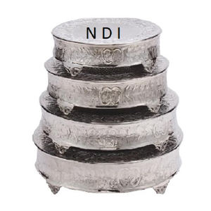 Attractive Nickle Plated Metal <b>Cake</b> <b>Stand</b> <b>Set</b> 4 Rounded Wedding Table Decorations With Centerpieces for <b>Cake</b> Display - Product Image 1