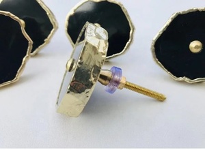 Boutons d'agate noire naturelle de Style Feng Shui faits à la main cristal obsidienne or garnitures poignées motif de caboteur décoration de la maison pierre précieuse - Product Image 2