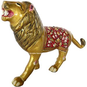 Nirmala Handicrafts - Estatua de León Pintada en Metal con Esmalte, Artículo de Feng Shui de la India, Hecho a Mano en Rajasthan, Singa Luan, Liona, Pieza Decorativa - Product Image 2