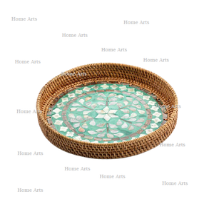 Plateau de service de café de thé de qualité exclusive en rotin et plateau de service de collations de travail de vadrouille pour l'usage à la maison d'hôtel - Product Image 2