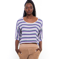 Nouveauté - T-shirts décontractés pour femmes à rayures, col rond, manches trois quarts, 100% coton, respirants, compressés, séchage rapide