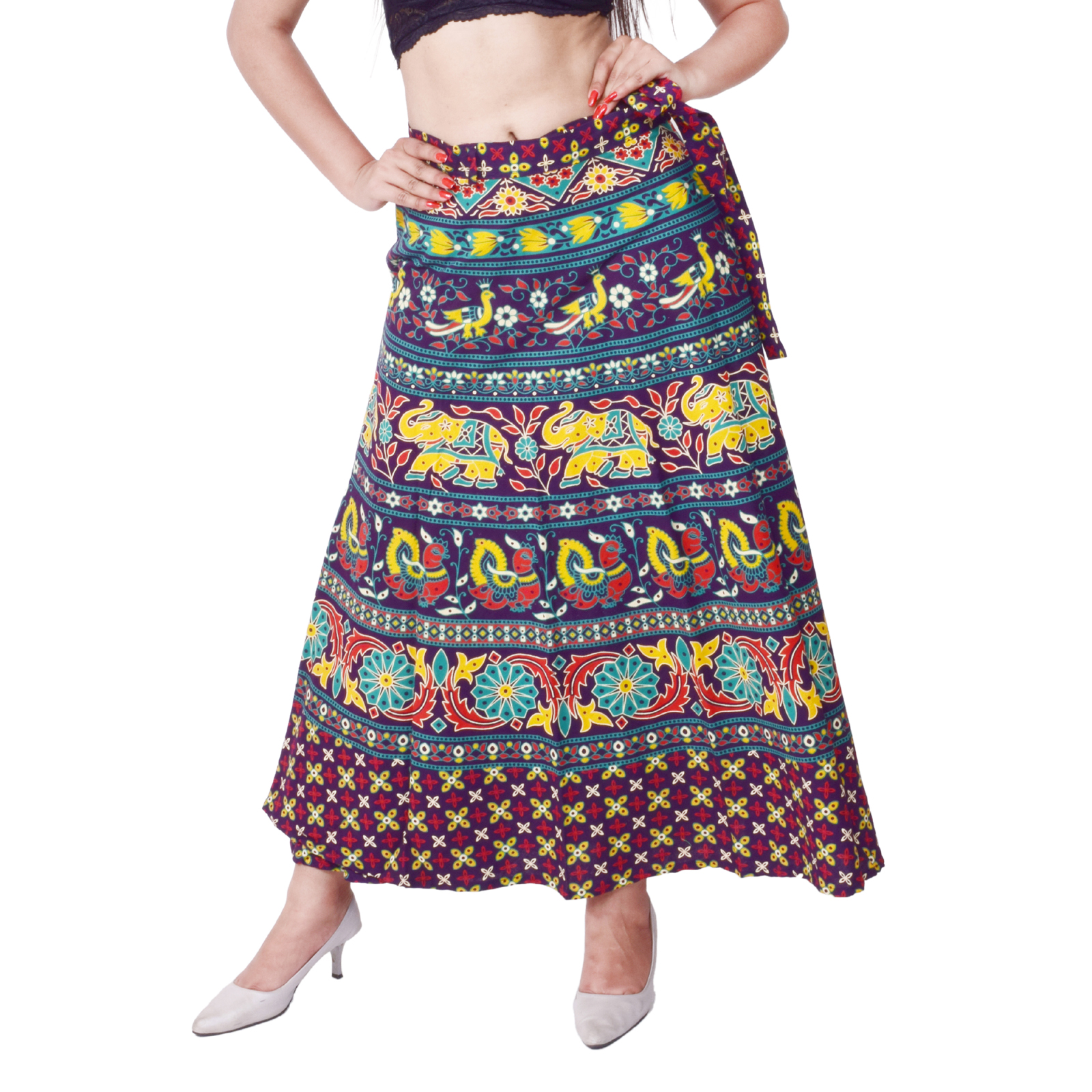 Jaipur Bagru Print Long Gypsy Women Clothing Wrap Around Skirt Indian Block Print Skirt