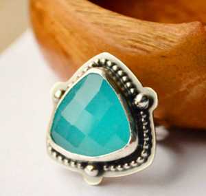 Calcédoine Aqua en argent Sterling 925, pierre précieuse naturelle, joli bijou de déclaration - Product Image 1