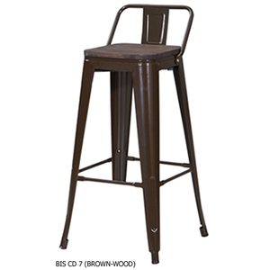 Taburete de Bar Moderno Multiusos BIS CD 7 Marrón con Base de Hierro Sólido y Asiento de Madera, Respaldo Alto, Ahorro de Espacio, Mueble para el Hogar - Product Image 1