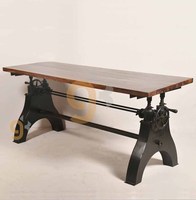Table à Manger Industrielle Vintage Hure avec Tabouret de Bar en Fonte et Cuir pour Bar ou Salle à Manger Moderne