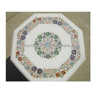 Tablero de Mesa Octagonal con Incrustaciones de Mármol Blanco, Tableros de Mesa de Mármol Pietra Dura - Product Image 1