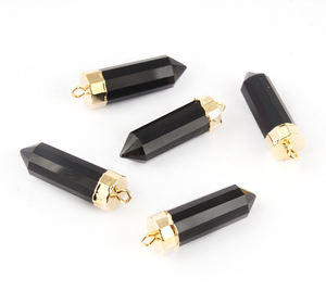 Componentes de moda, corte facetado, forma de lápiz de ónix negro, Conector de joyería, conectores colgantes de fianza individuales chapados en oro de 18K - Product Image 1