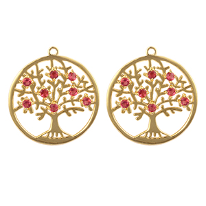 Conector colgante de árbol de la vida, conector chapado en oro de latón de cuarzo rubí redondo minimalista de 3mm, conector para hacer joyas de uso diario - Product Image 3