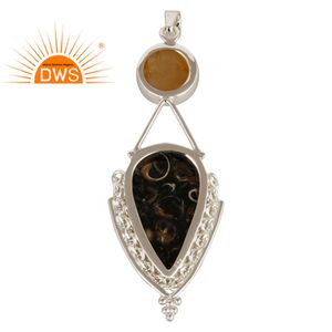 Nouveau Turritella Agate Pendentif En Pierre Naturelle 925 Fine Argent Chunky Pendentif Indien Bijoux Pour Femmes Grossiste - Product Image 3