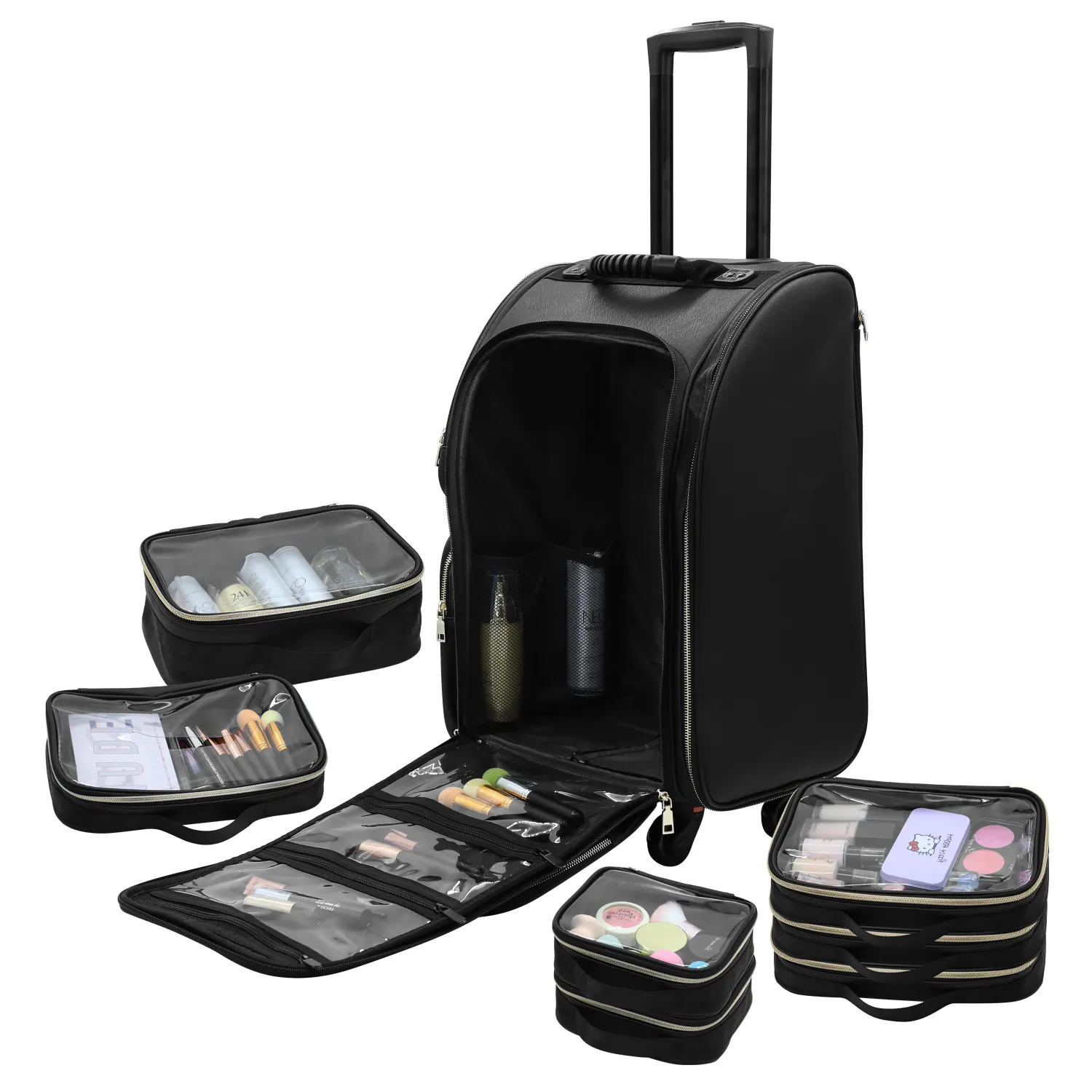 Keyson New Arrival Soft Luggae Kosmetik koffer PU Leder Trolley Makeup Vanity Train Bag mit 6 PVC-Beuteln