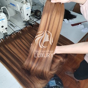 Cheveux humains vietnamiens Super Double Drawn, cuticules alignées, lisses comme des baguettes, couleur naturelle, trame machine, couleur Piano - Product Image 4