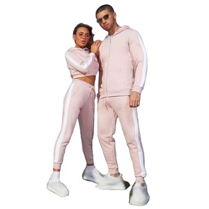 Cheap 2021 Latest Design Custom Unisex Side Stripes Tracksuits With Drawstring Hoodie & Full Front Zip Couple Tracksuit - Product Image 6