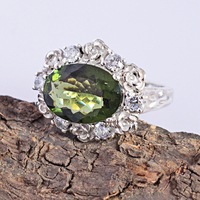 Bague classique de créateur en Moldavite ovale, argent sterling 925, zircone cubique, meilleure joaillerie fine pour femme, sertissage clos, mariage