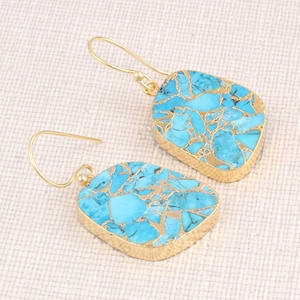Boucles d'oreilles en laiton plaqué et or pour femmes, 1 pièce, de haute qualité, bleu, turquoise, goutte, bijoux, pendentifs - Product Image 6