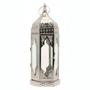 <b>Silver</b> Decorative Moroccan Candle <b>Lantern</b> - Product Image 1