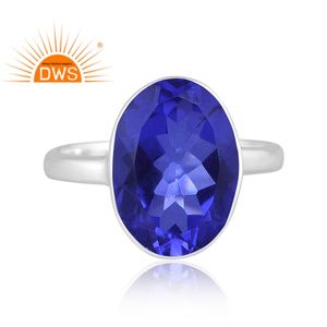 925 argent Sterling fin Doublet Tanzanite Quartz pierres précieuses empilable bague bijoux pour femmes cadeau pour elle - Product Image 2