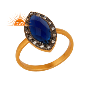 Blue Corundum Gemstone Ring Wholesale 14k Gold <b>Plated</b> 925 <b>Silver</b> Women Fashion Ring Jewelry Classic Collection - Product Image 1