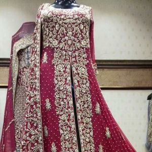INDIAN/PAKISTANI DESIGNER EMBROIDERY on ELEGANT <b>BRIDAL</b> LONG <b>JACKET</b>, STYLISH LEHENGA DRESS Embellished ZARI Work for Wedding@2022 - Product Image 1