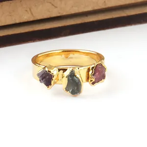 Кольцо из драгоценных камней высшего качества, с гальваническим покрытием, кольцо из трех камней, профессиональный производитель, Женское кольцо ручной работы