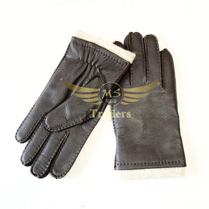 Nouvel écran tactile en automne et en hiver avec épaississement en velours et gants de designer en cuir à la mode - Product Image 3