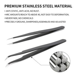Pinzas profesionales para cejas de acero inoxidable aprobadas por la CE, cuidado de la belleza, pinzas puntiagudas curvas rectas para extensión de pestañas - Product Image 2