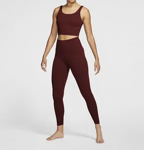 Legging wanita olahraga, legging wanita Yoga tanpa jejak nilon ringan pinggang tinggi regang empat cara