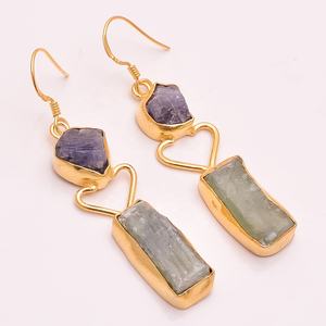 Boucles d'oreilles pendantes en pierres précieuses pour femmes, Kyanite néon, pierres précieuses, dessins animés, larges, géométriques, en or, nouvelle collection, vente en gros - Product Image 2